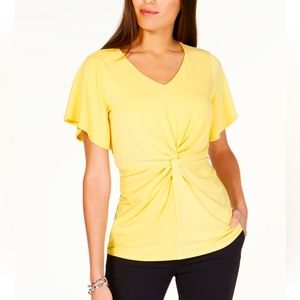 Yellow V-Neck Twist Front Top